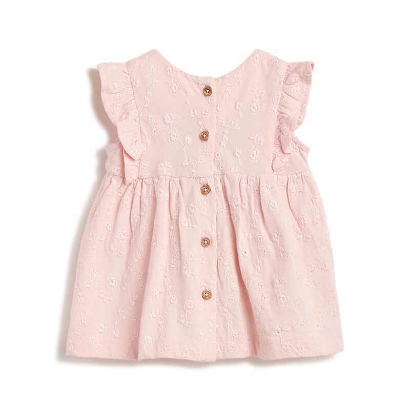 Girls Light Pink Embroidered Short Sleeve Dress image number 1